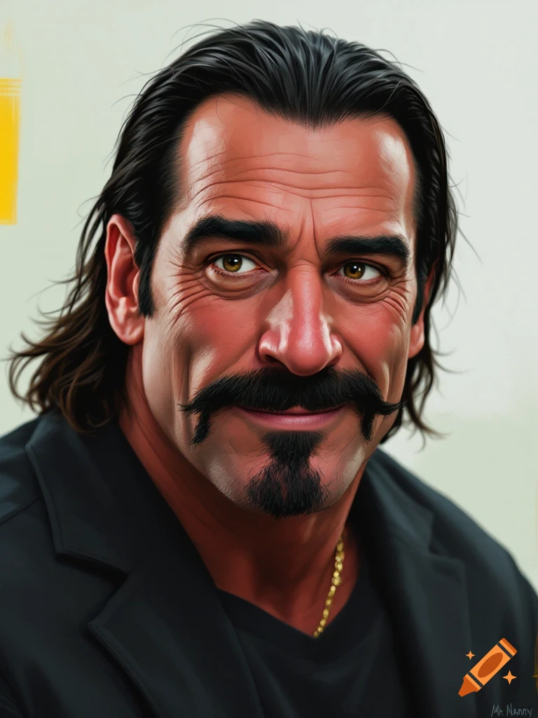 Portrait of a man with a mustache and goatee, wearing a black jacket.