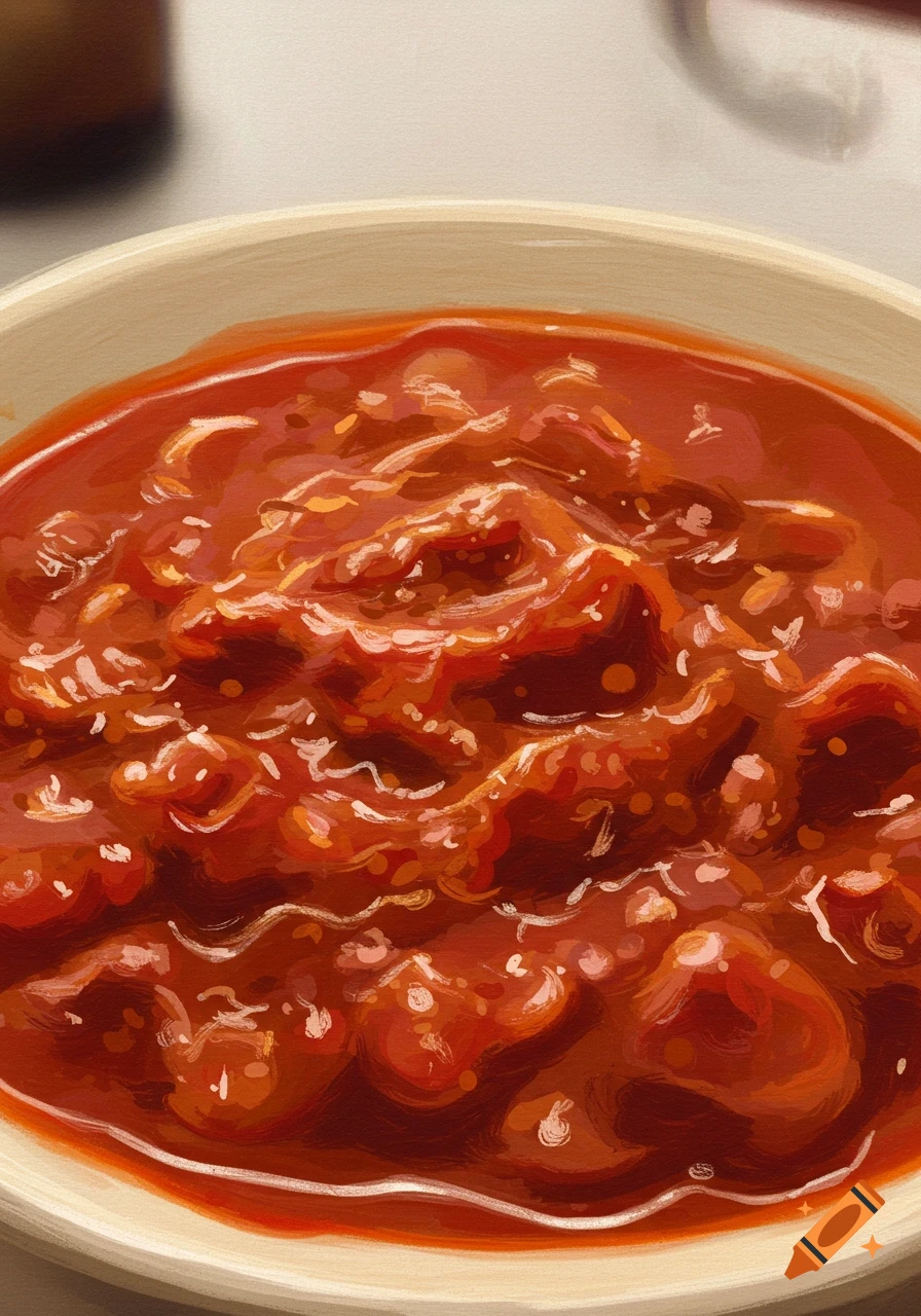 Close-up of red sauce in a bowl.