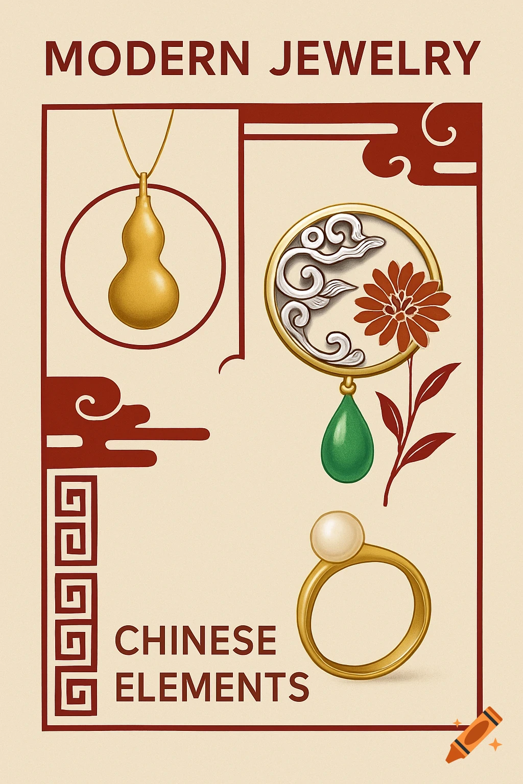 A poster design featuring modern jewelry with Chinese elements.