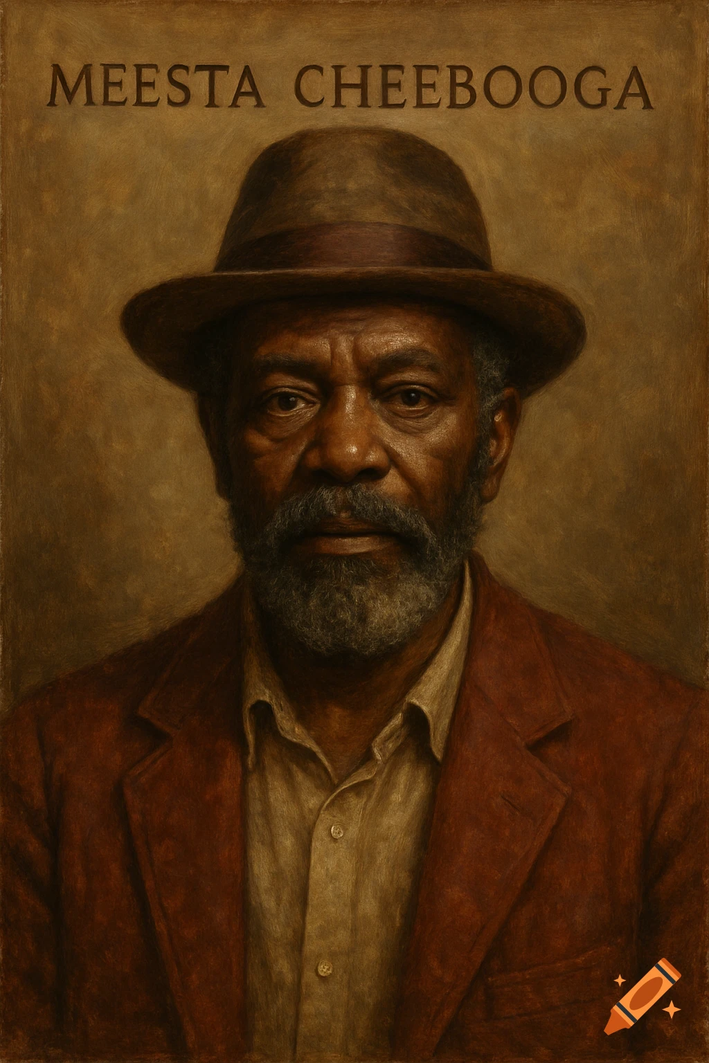 Meesta A man wears a hat and jacket, with text 'MEESTA CHEEBOOGA' above. on ...