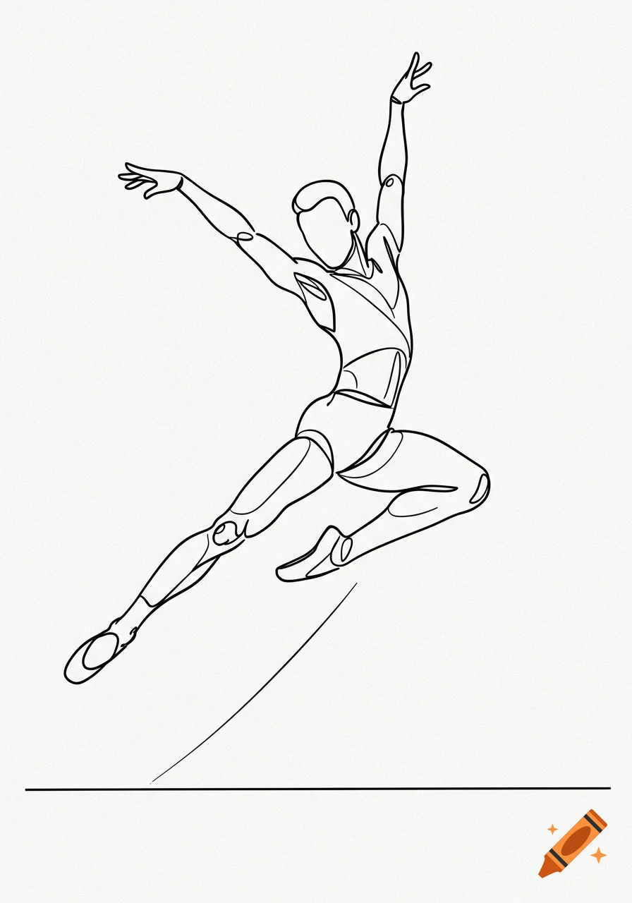 A minimalist one-line drawing of a dancer leaping.