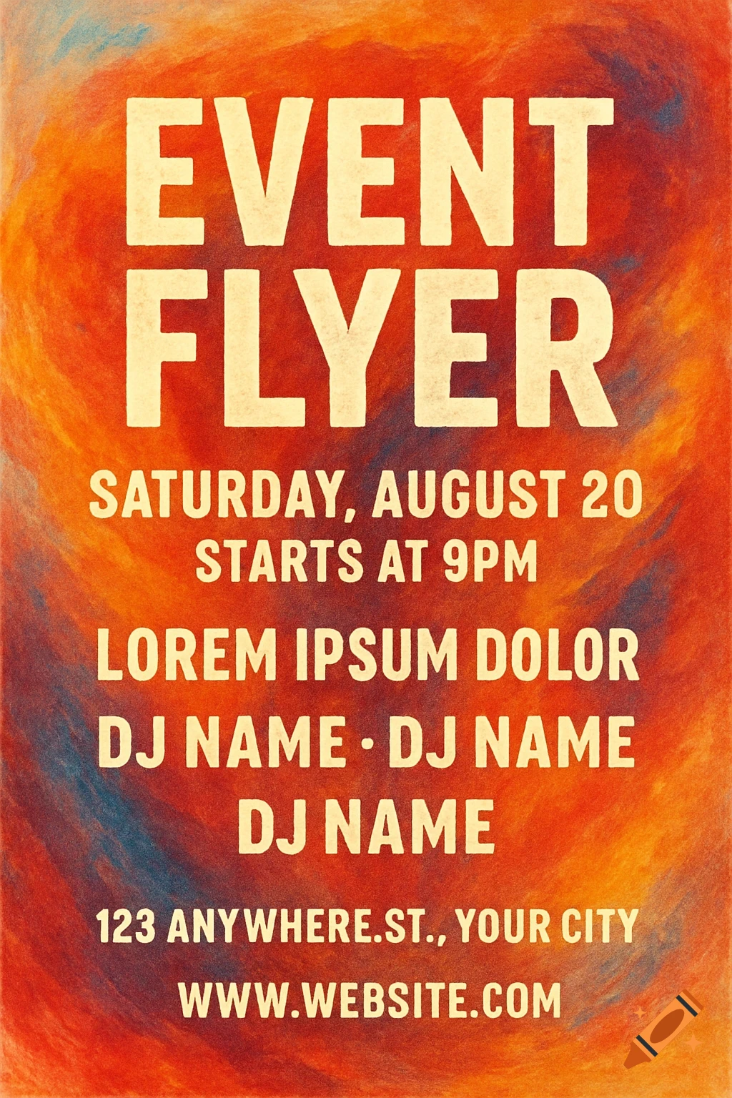 An event flyer template with text on a textured background.