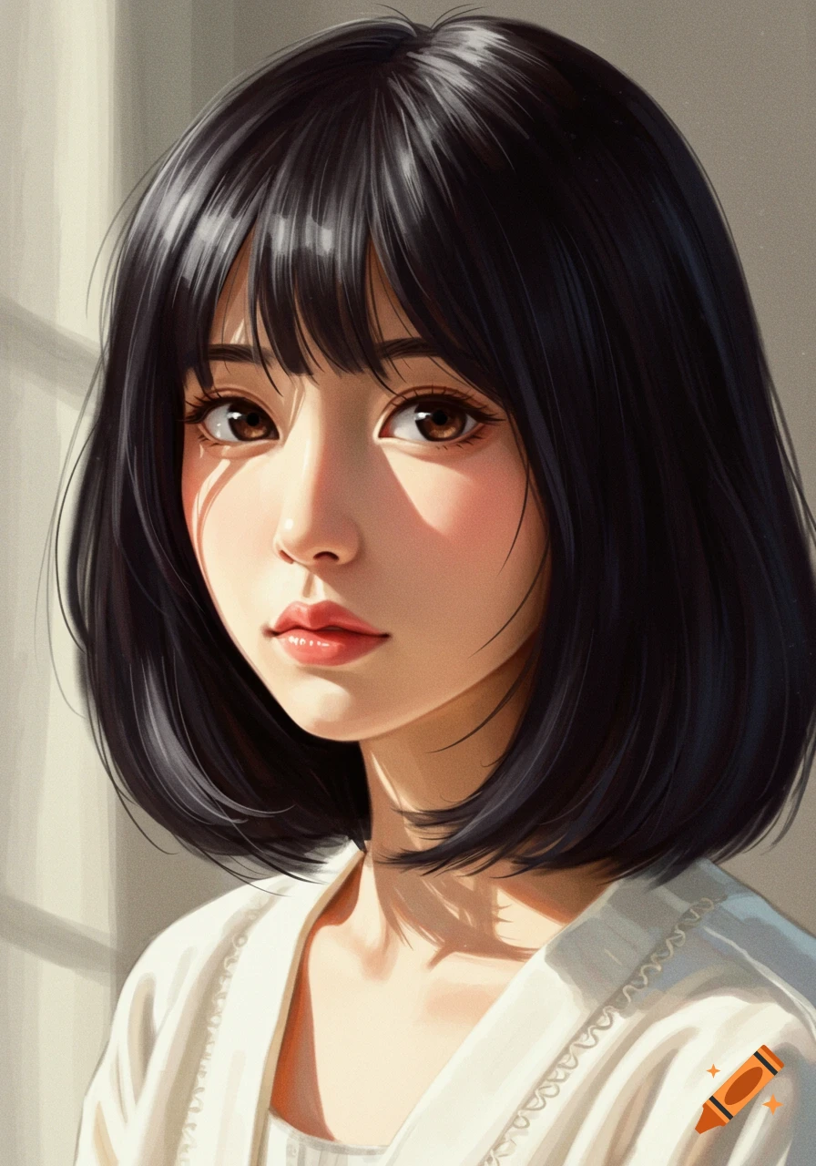 Portrait of a woman with short black hair and brown eyes, lit by sunlight.