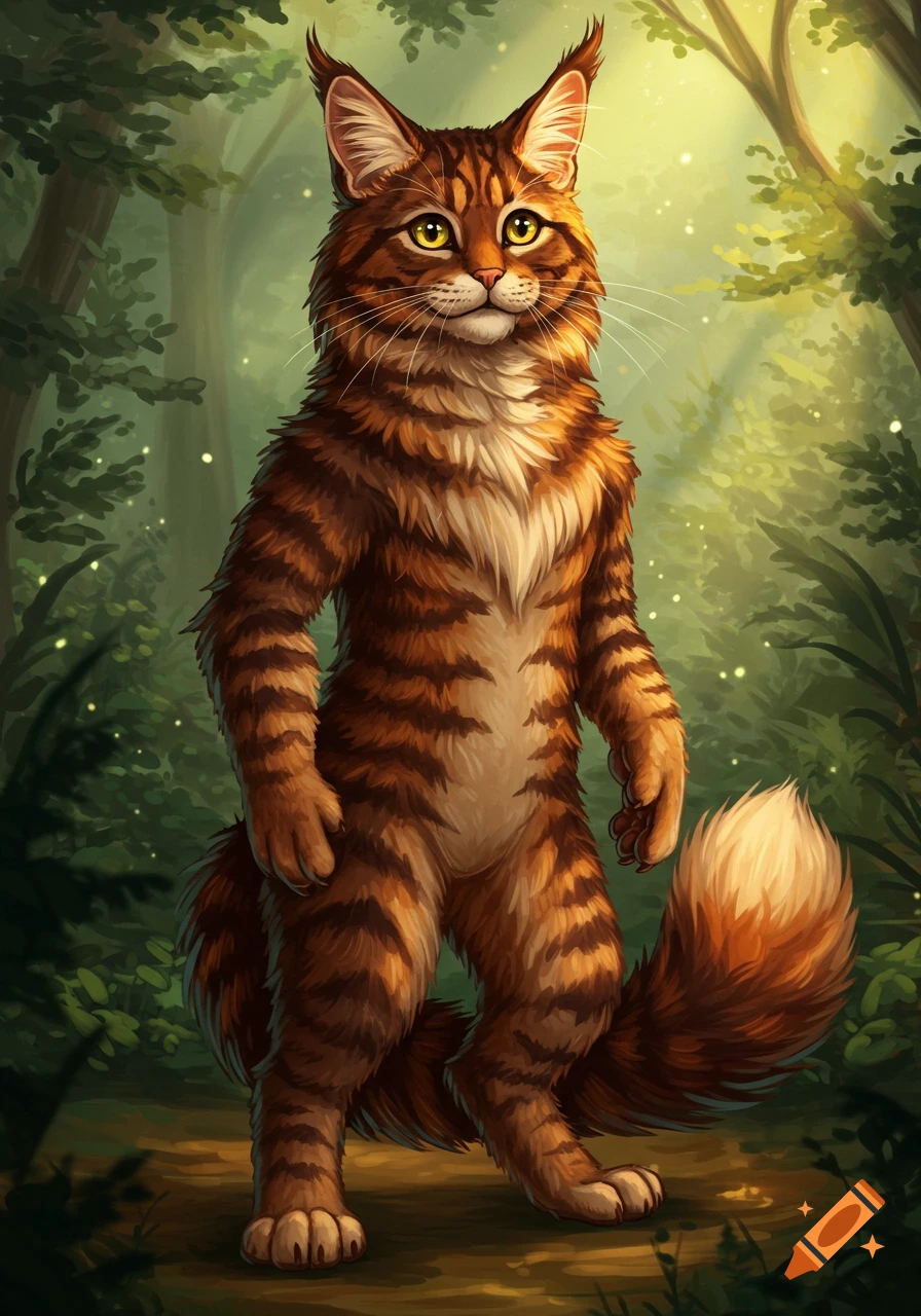 A standing catfolk creature in a forest
