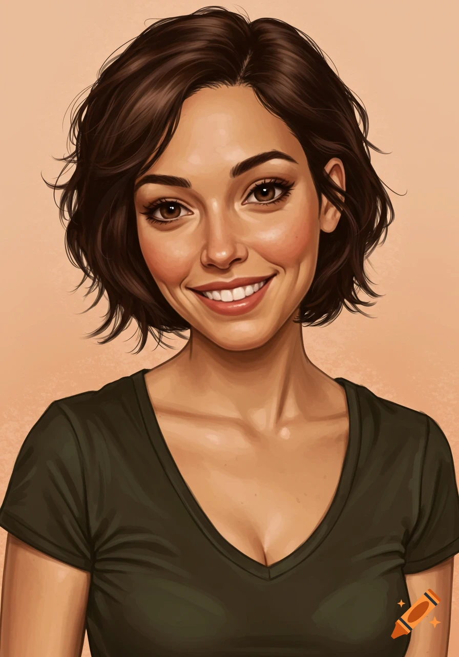 Portrait of a smiling woman with short brown hair wearing a green shirt.