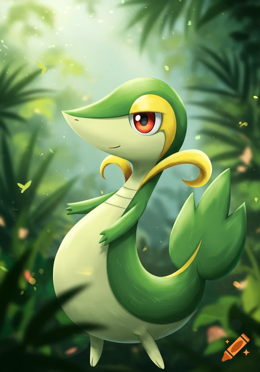 Snivy Pokemon in a jungle