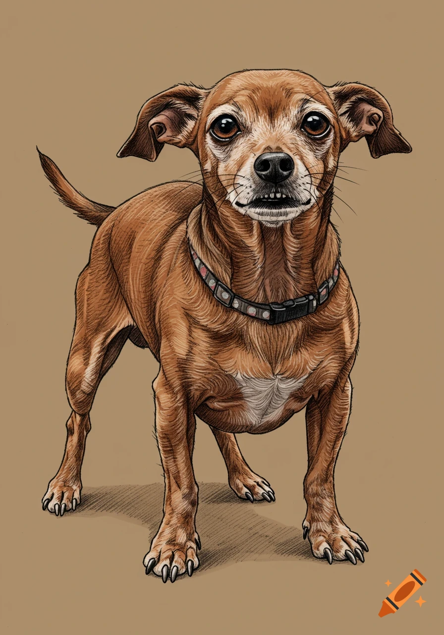 Illustrative portrait of a brown chiweenie dog standing.
