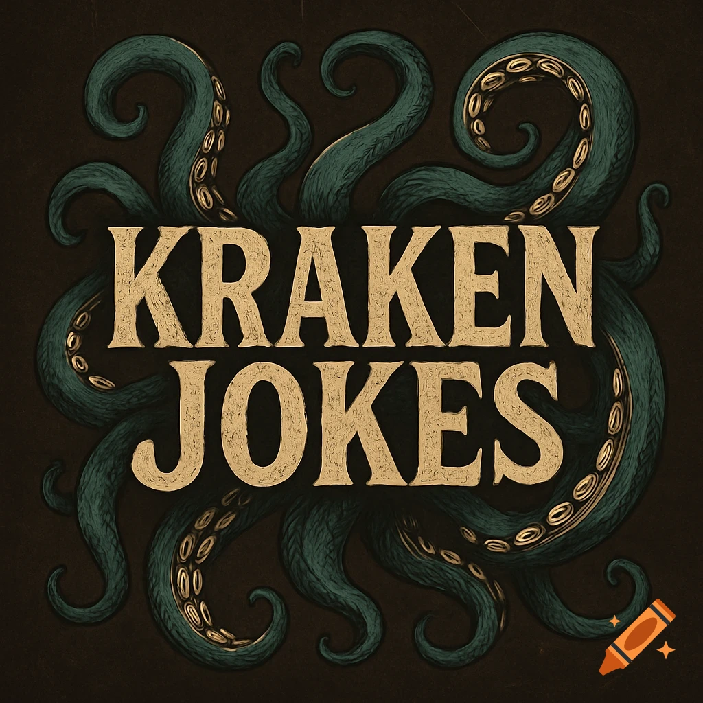 Green kraken tentacles wrapped around the words "Kraken Jokes".