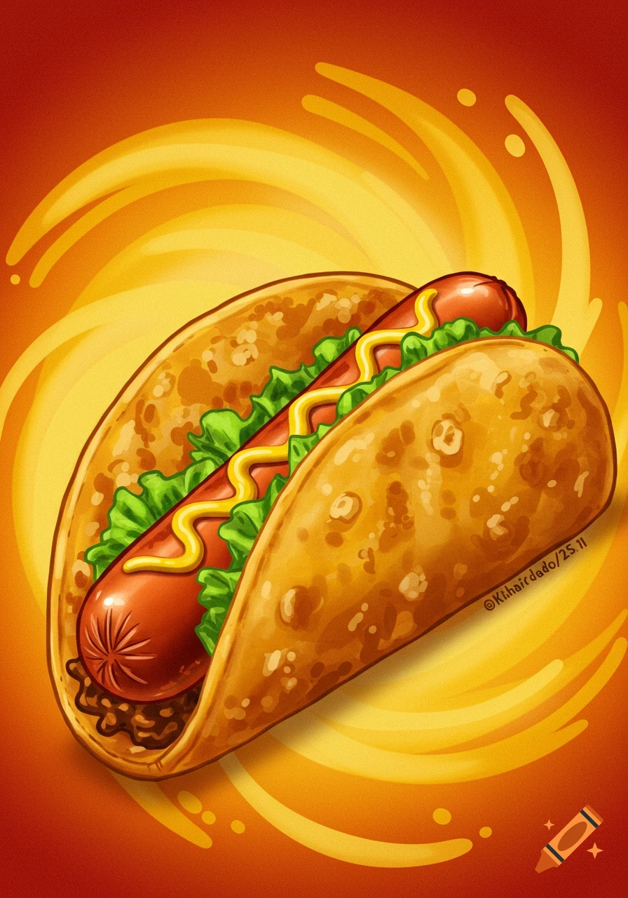 A hotdog in a taco.