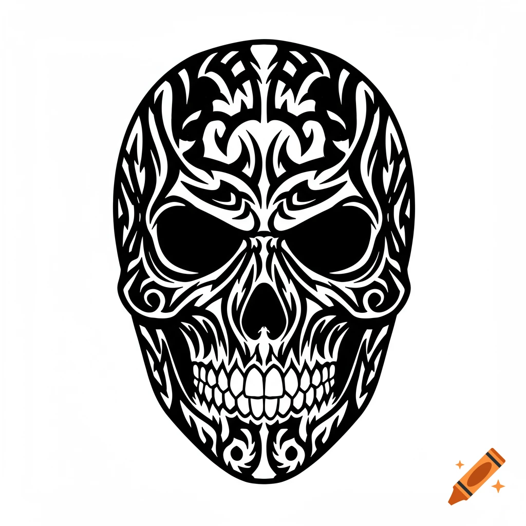 Black and white tribal skull design