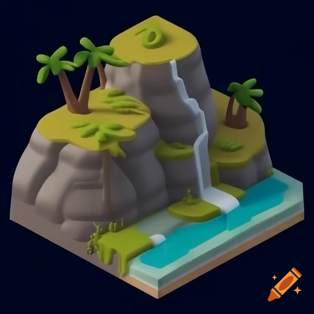 3D isometric depiction of Kelpie with rocks