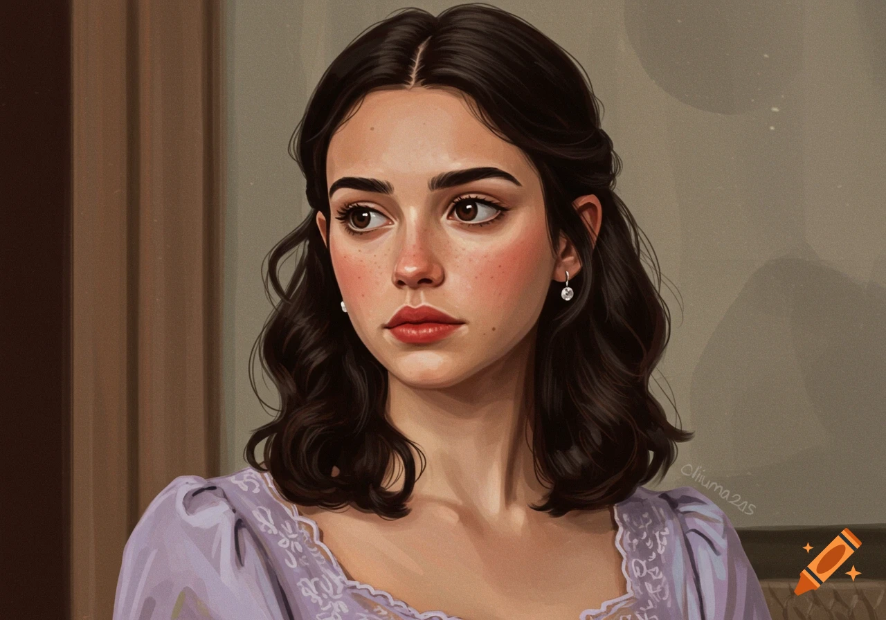 Portrait of a young woman with dark hair.