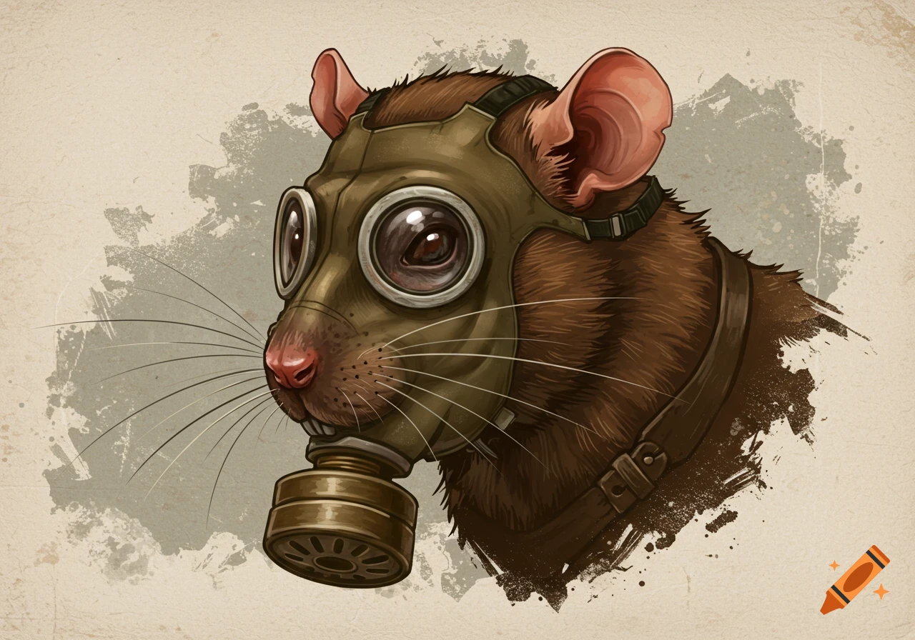 A rat wearing a gas mask