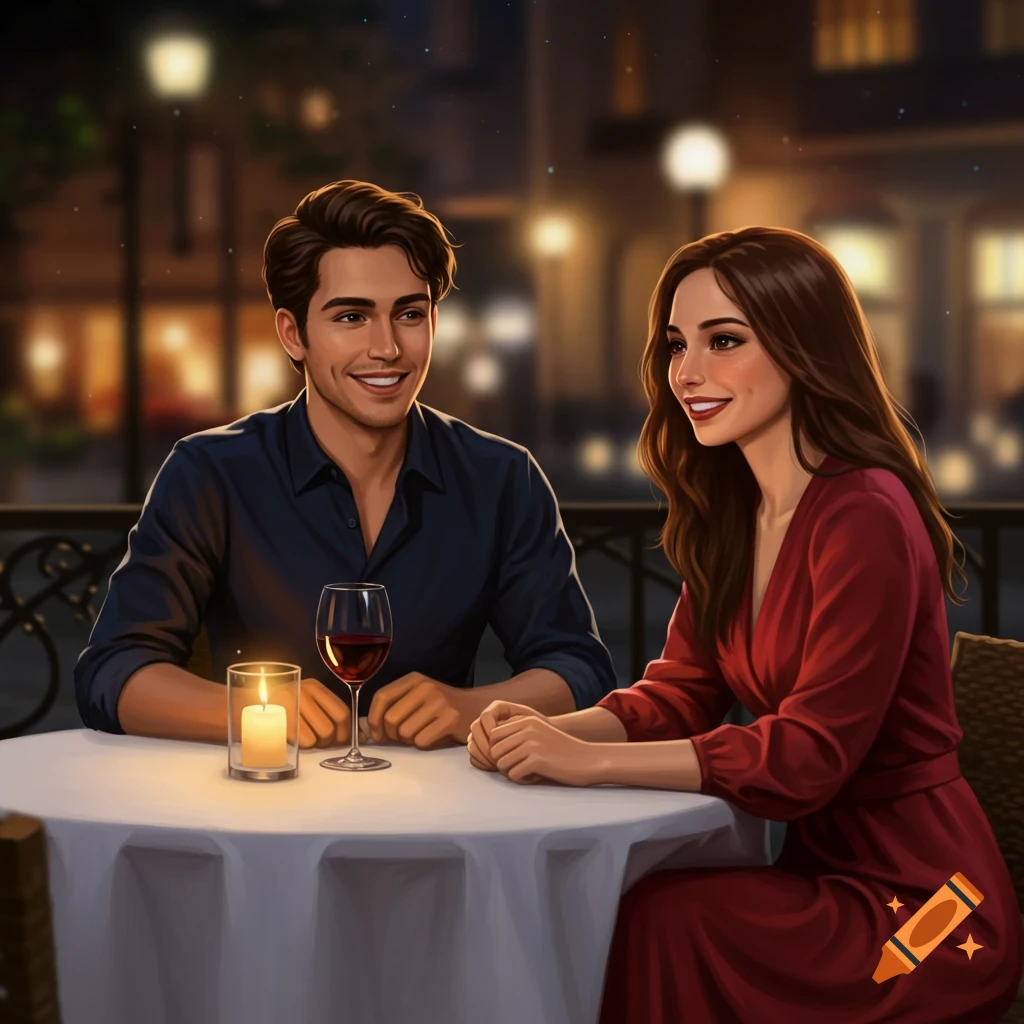 A man and woman are on a candlelit date