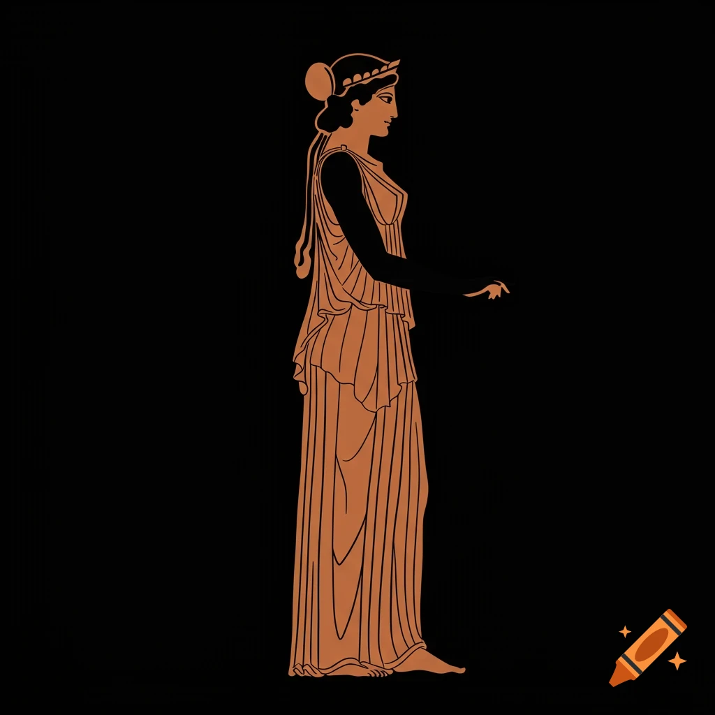 Ancient Greek art style silhouette of a woman in traditional dress
