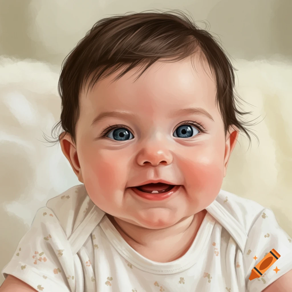 A smiling baby with bright blue eyes