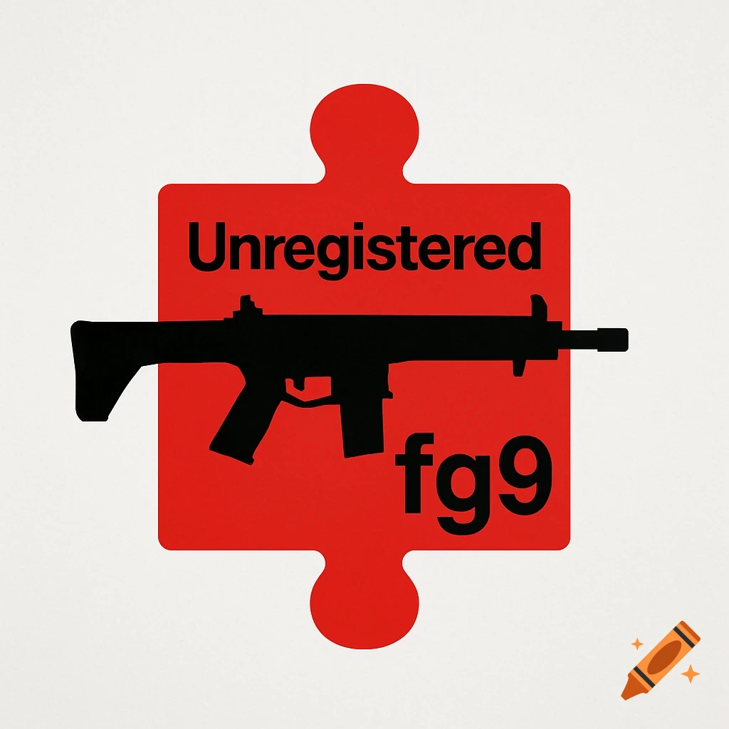 A red puzzle piece logo with a black rifle silhouette and the text 'Unregistered fgc9'.