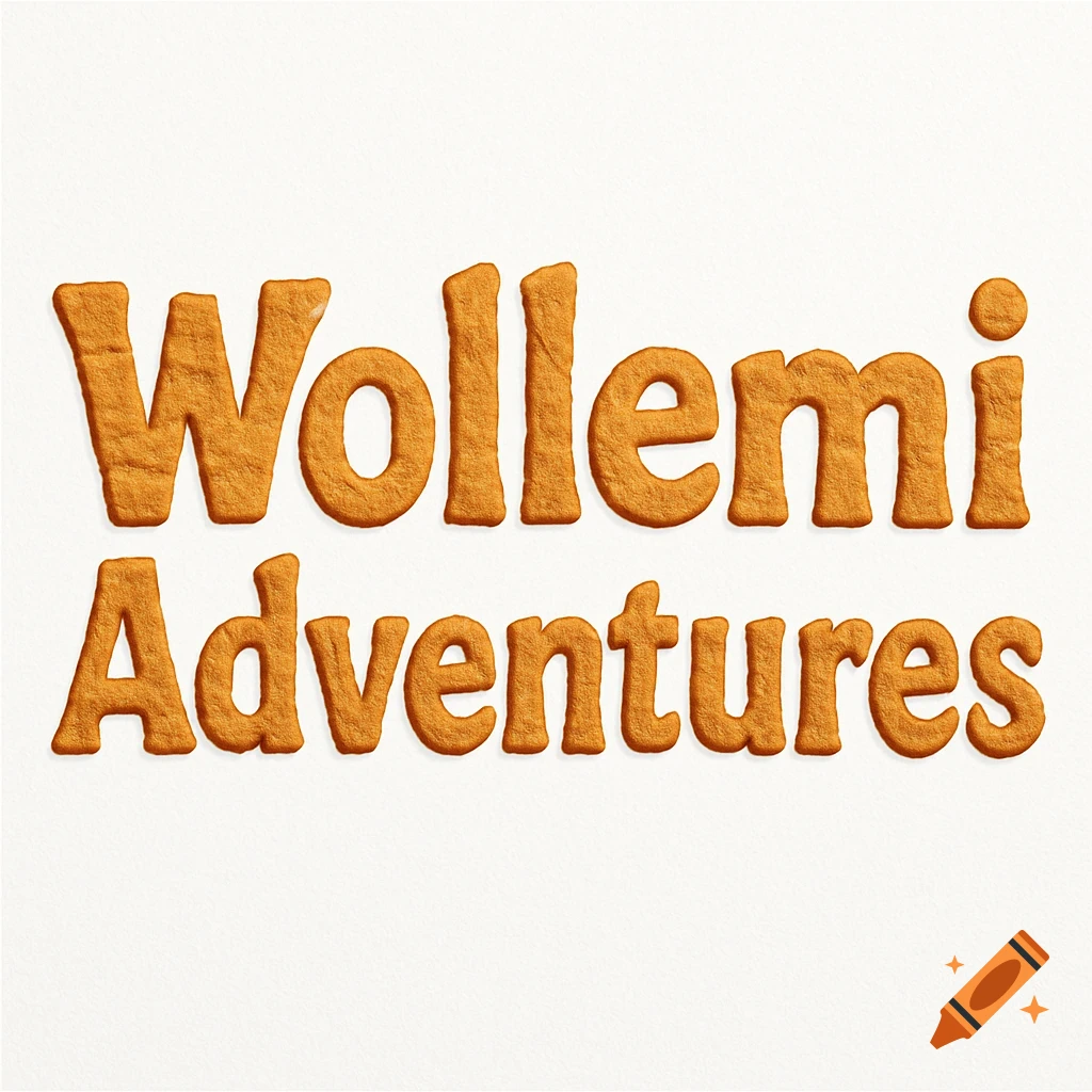 Orange text 'Wollemi Adventures' with a sandstone texture on a white background.