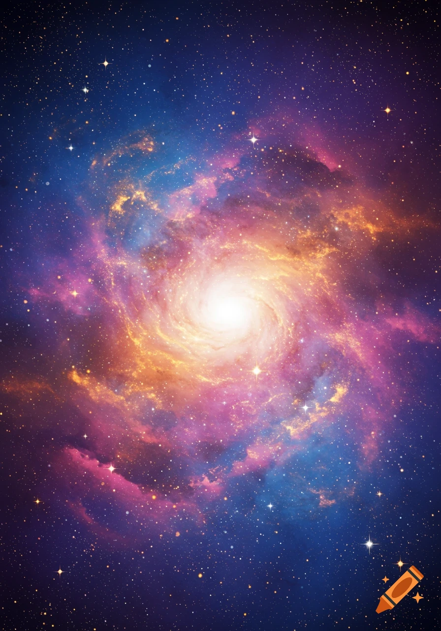 Colorful spiral galaxy in space