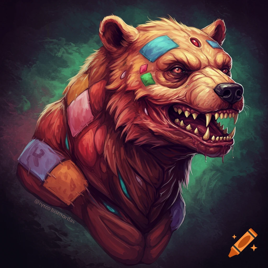 A monstrous patchwork bear creature.