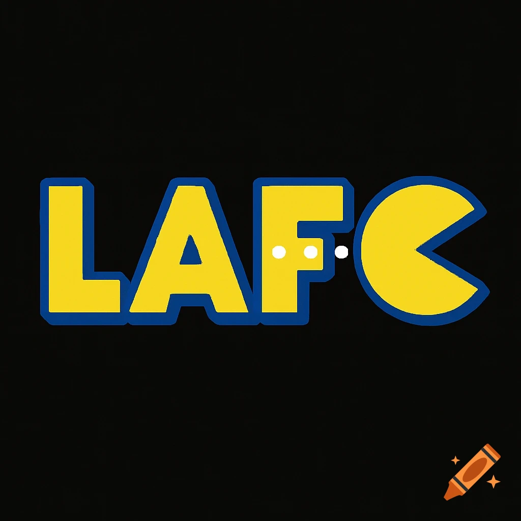 Yellow letters LAF and a yellow Pac-Man shape with blue outline on a black background.