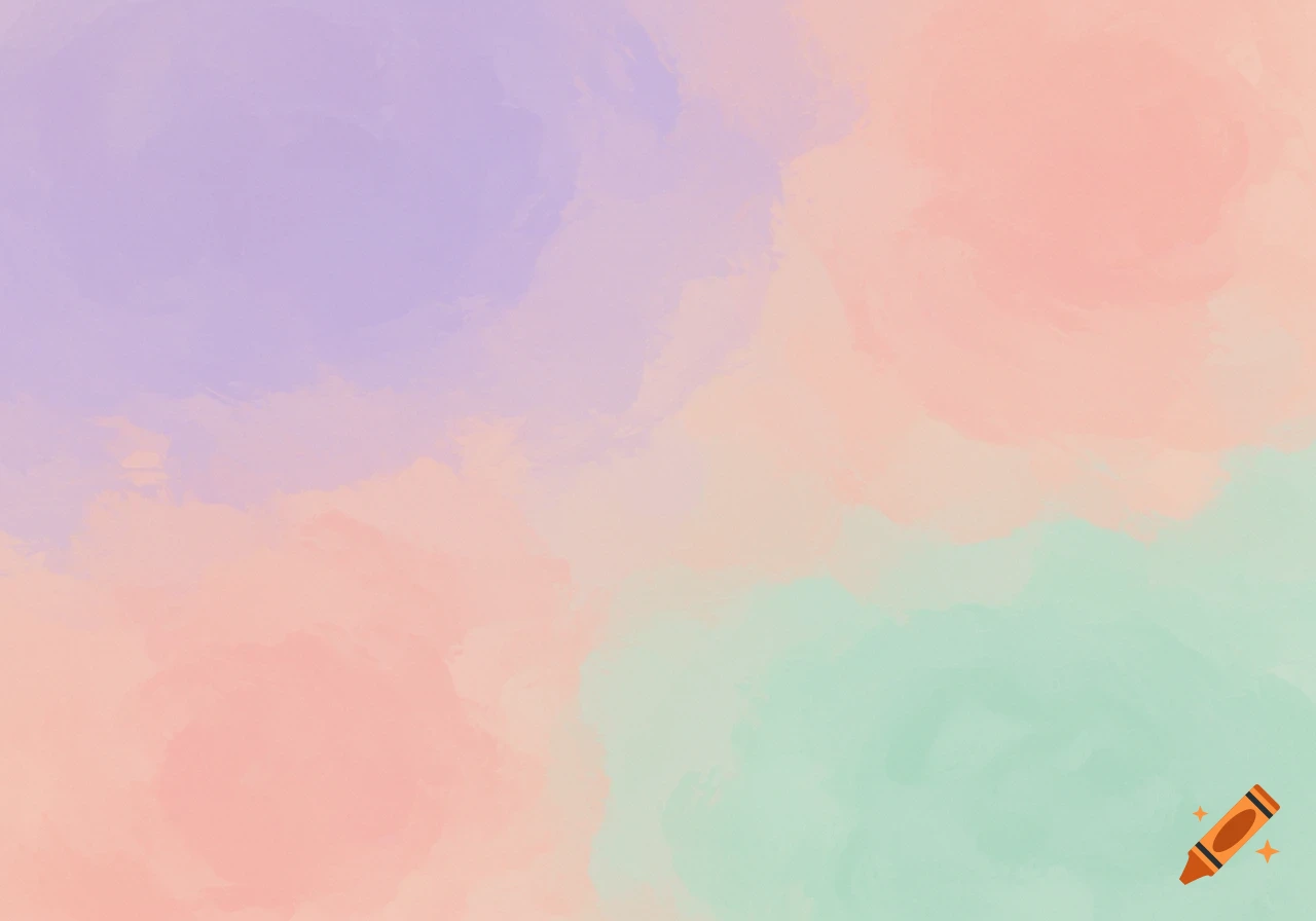 An abstract background with soft blended pastel colors including lavender, peach, and mint green, in a watercolor style.