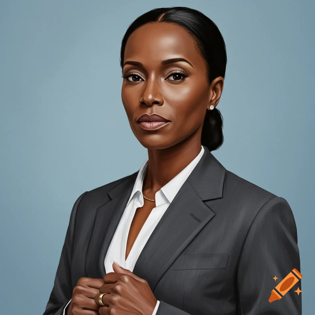 Portrait of a woman in a suit.