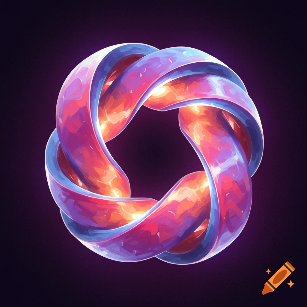 A glowing, multi-colored twisted ring shape against a dark background.