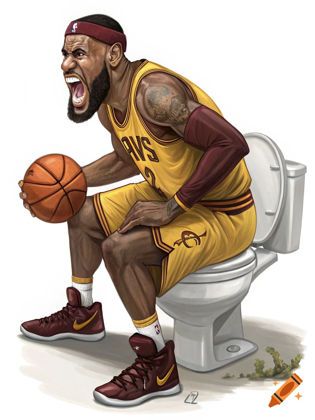 Caricature of Lebron James sitting on a toilet while holding a ...