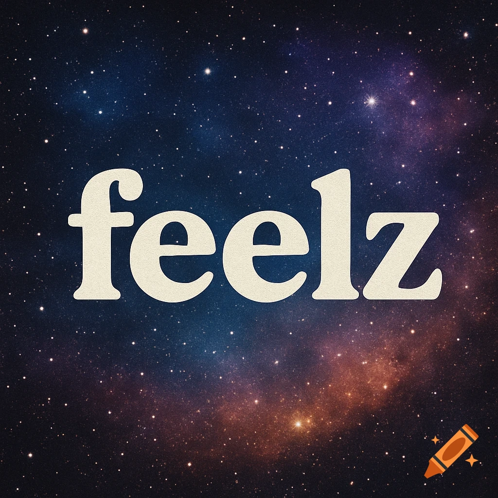 The word 'feelz' in large text over a starry space background.