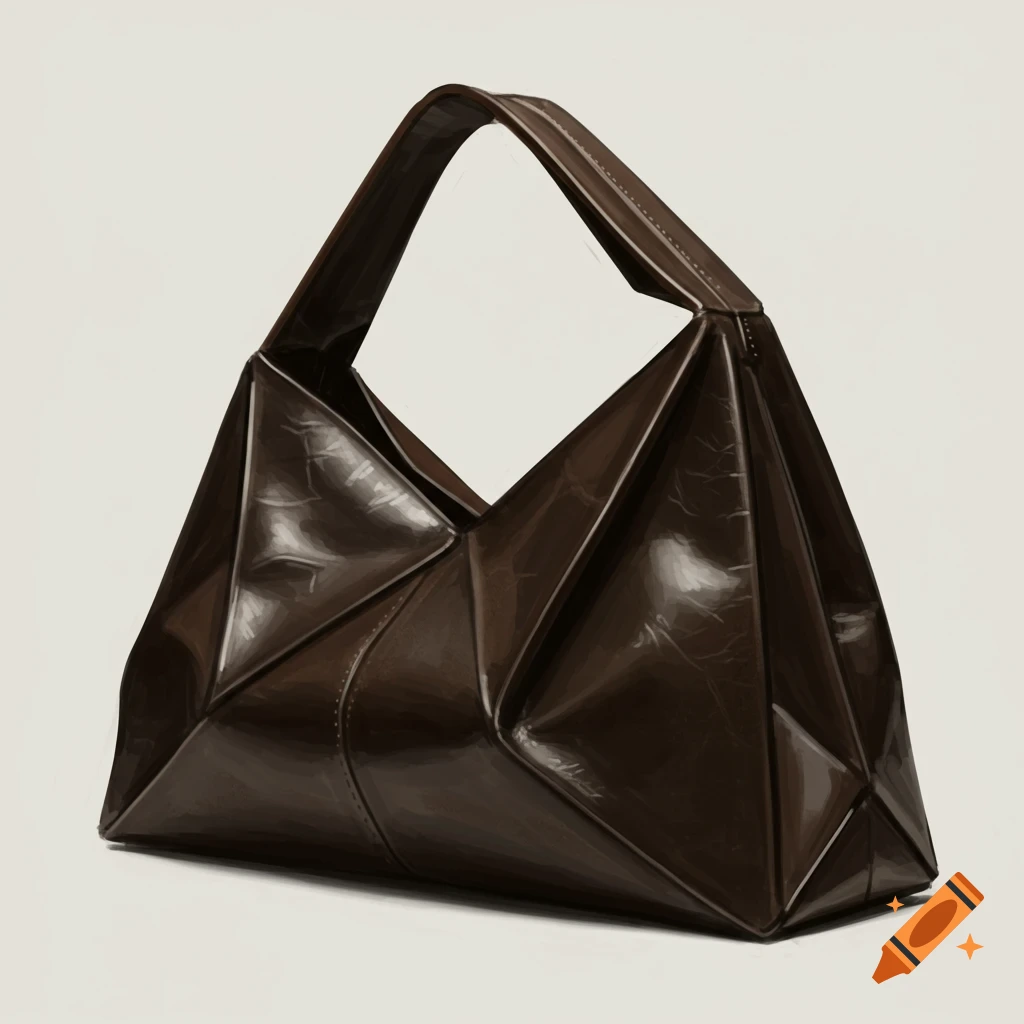 A brown leather origami handbag.