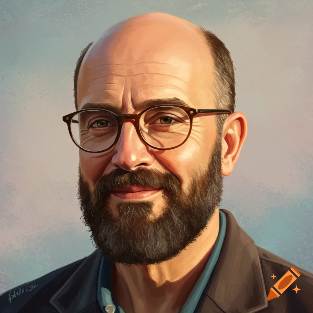 A bald man with a beard and glasses