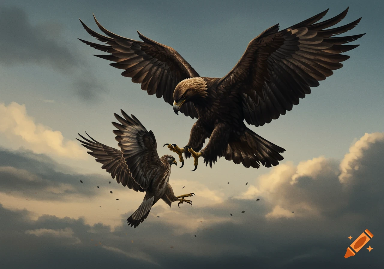 Two eagles fighting in the sky