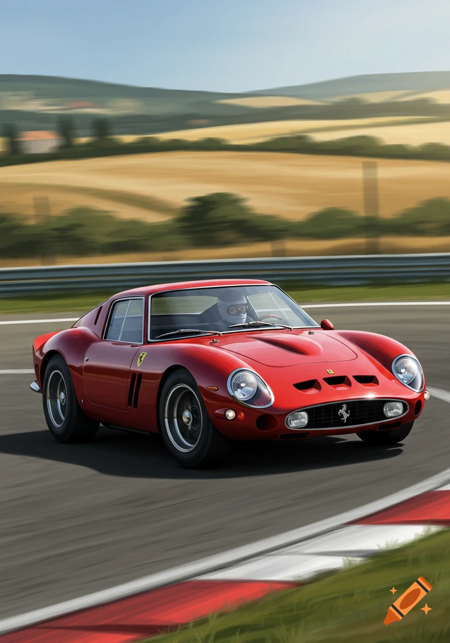Red vintage Ferrari race car on a track