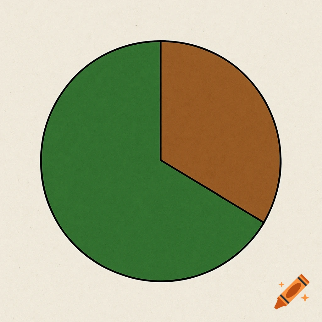 A pie chart with a large green section and a smaller brown section.