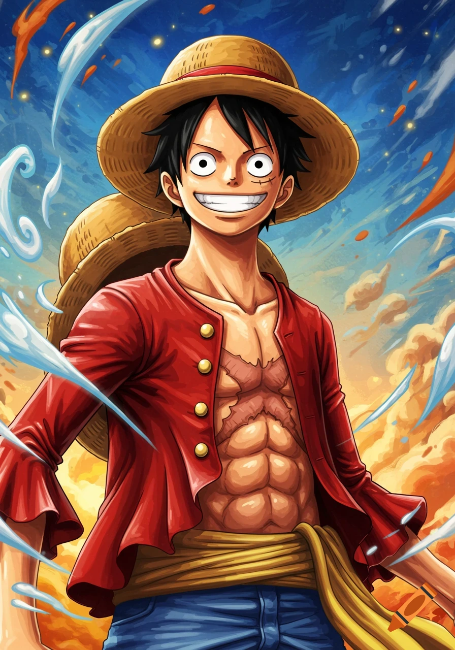 Anime style rendering of Luffy from One Piece.