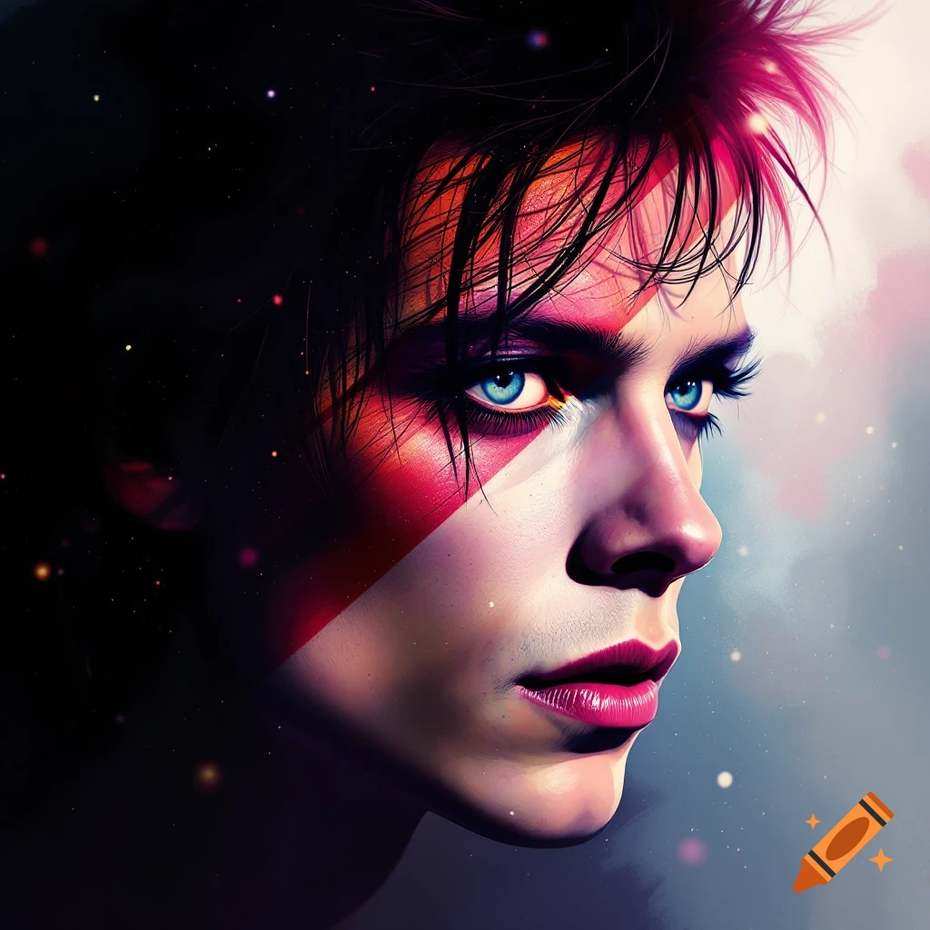 Portrait with blue eyes and dramatic red makeup