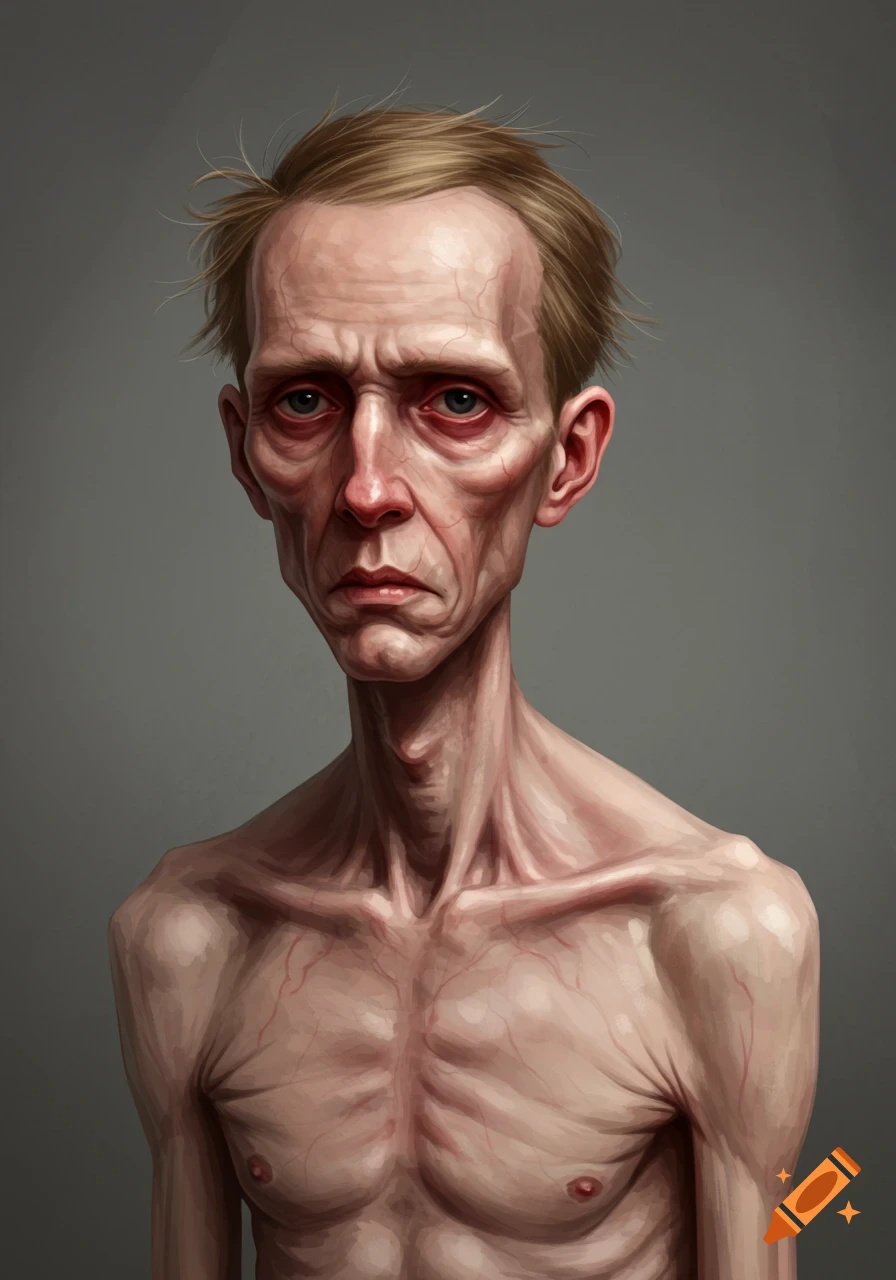 A very skinny man looking stoic.