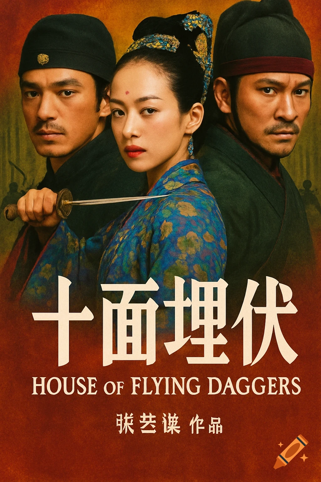 Movie poster for House of Flying Daggers with three main characters and title text.