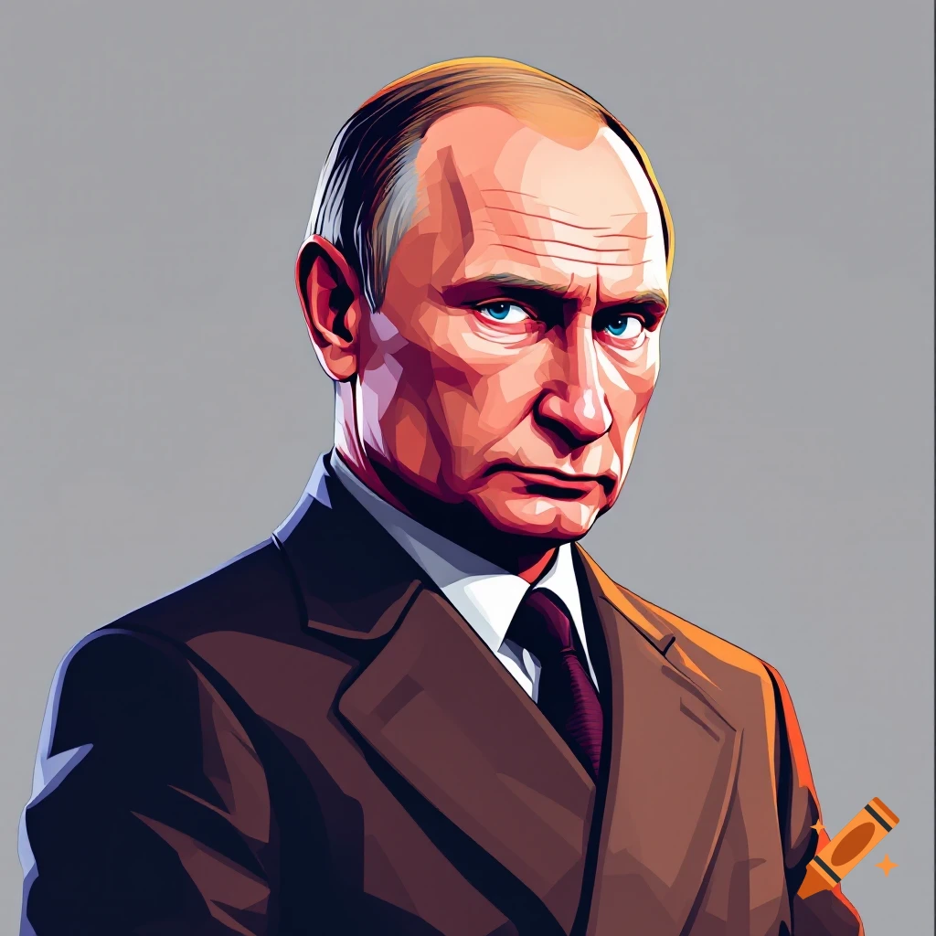 Stylized vector portrait of Vladimir Putin in a suit.