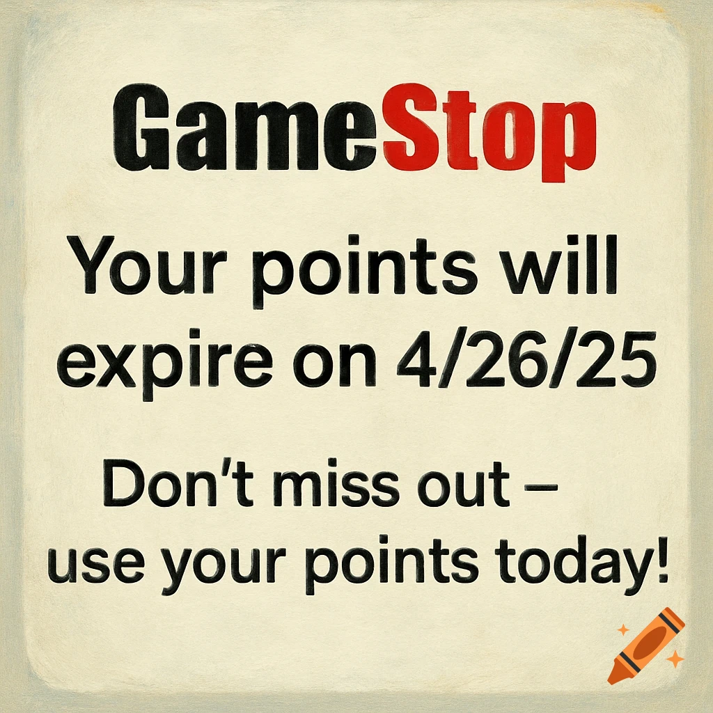 A GameStop message about points expiring on 4/26/25.