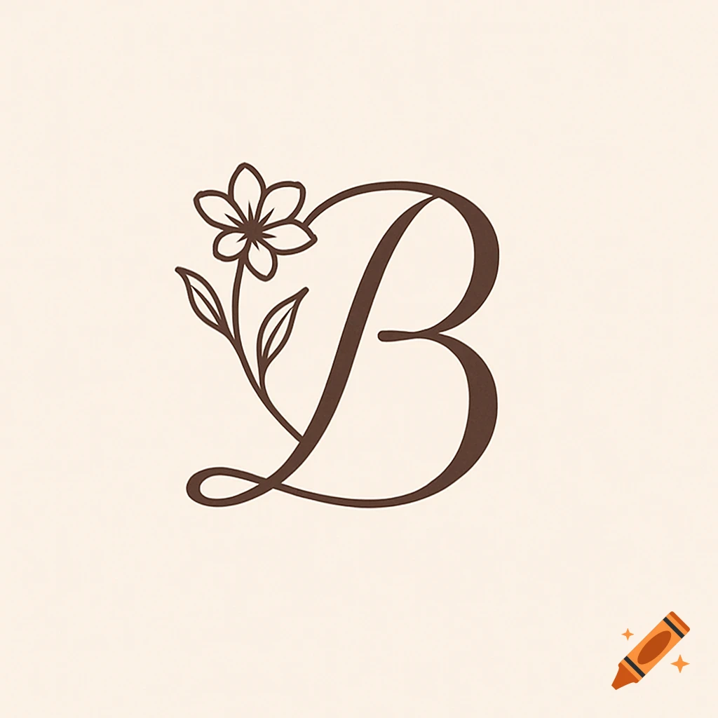 A minimalistic logo featuring a brown script letter B intertwined with a floral stem and flower on a cream background.