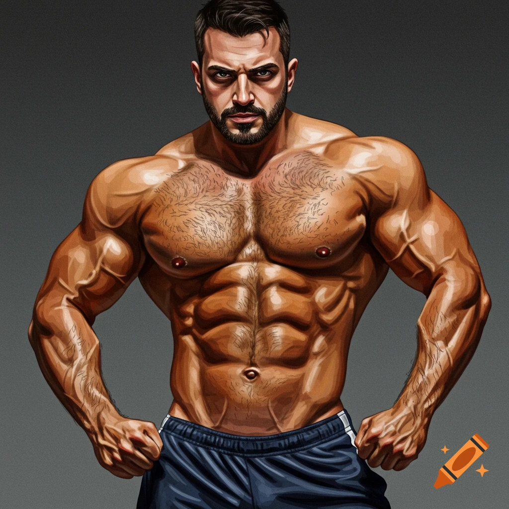 A muscular bodybuilder is posing.