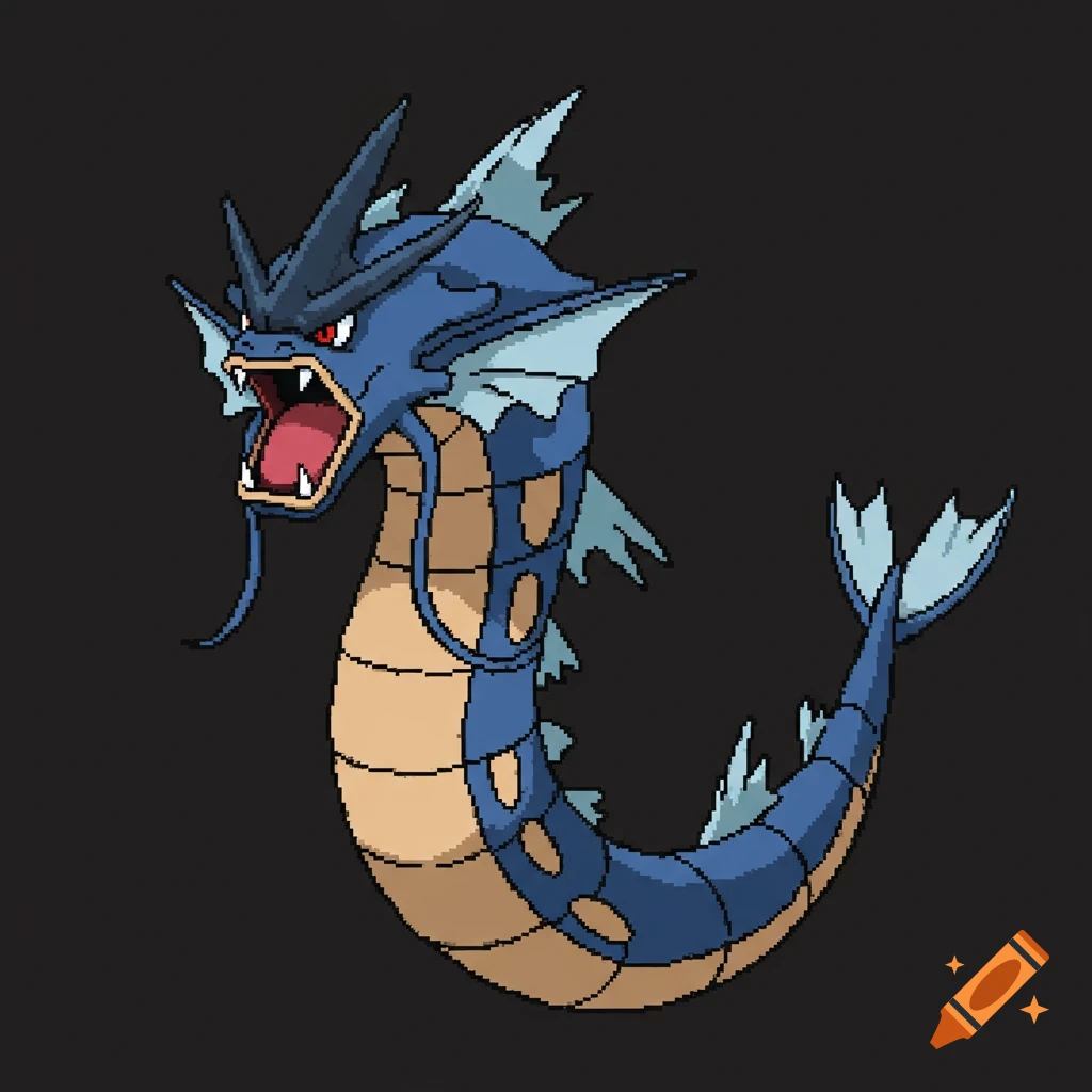 Pixel art of the Pokemon Gyarados