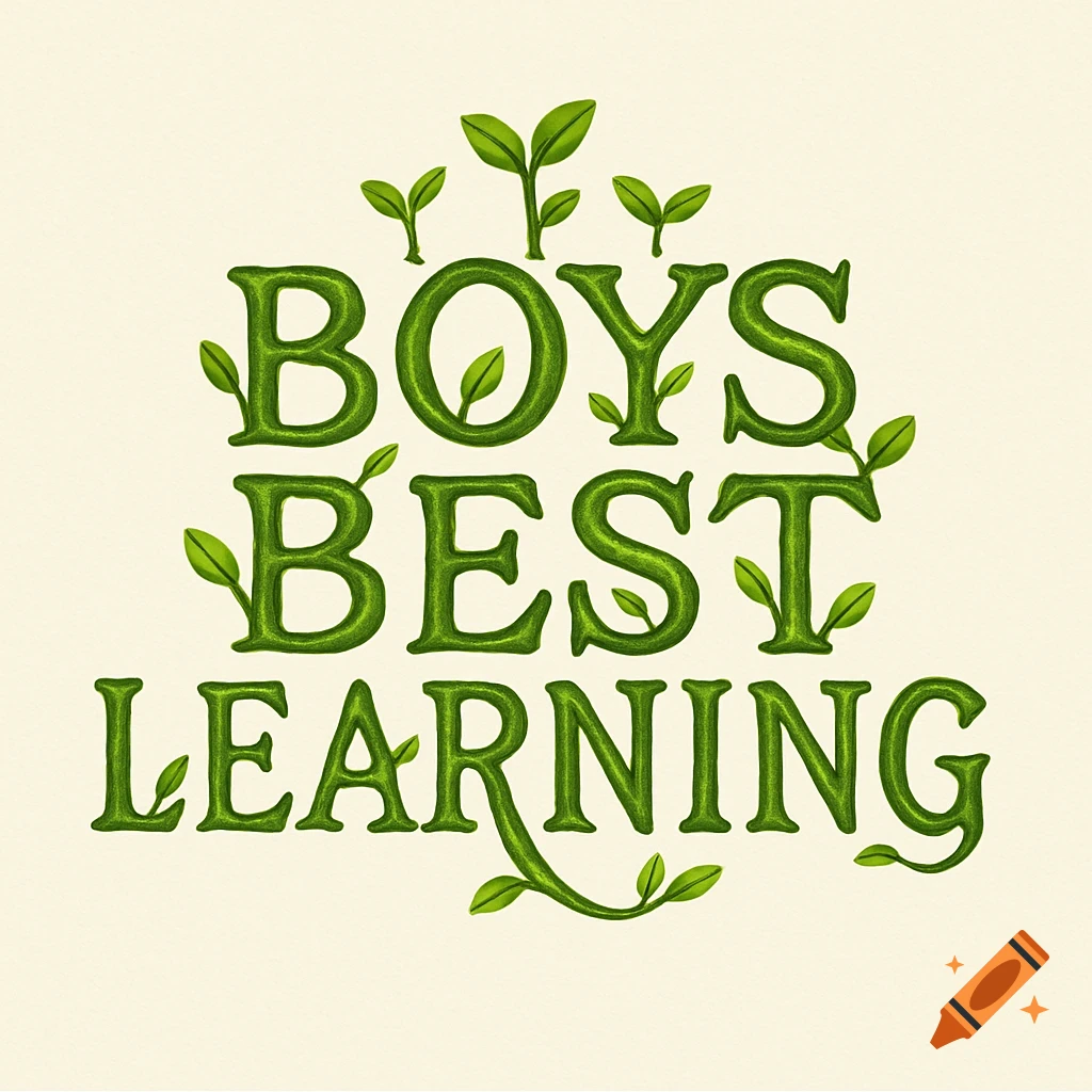 Logo with green, plant-like text that reads BOYS BEST LEARNING