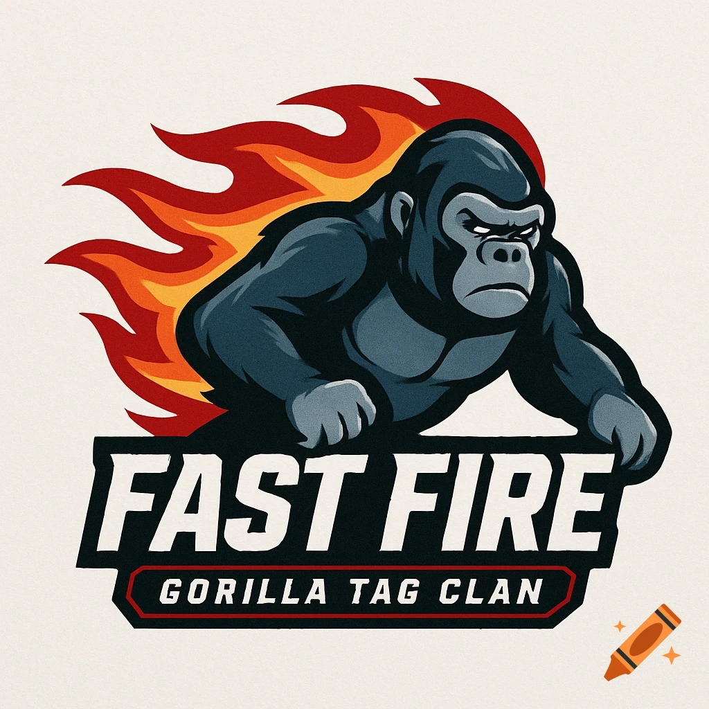 Logo of a stylized gorilla with flames and the text FAST FIRE GORILLA TAG CLAN