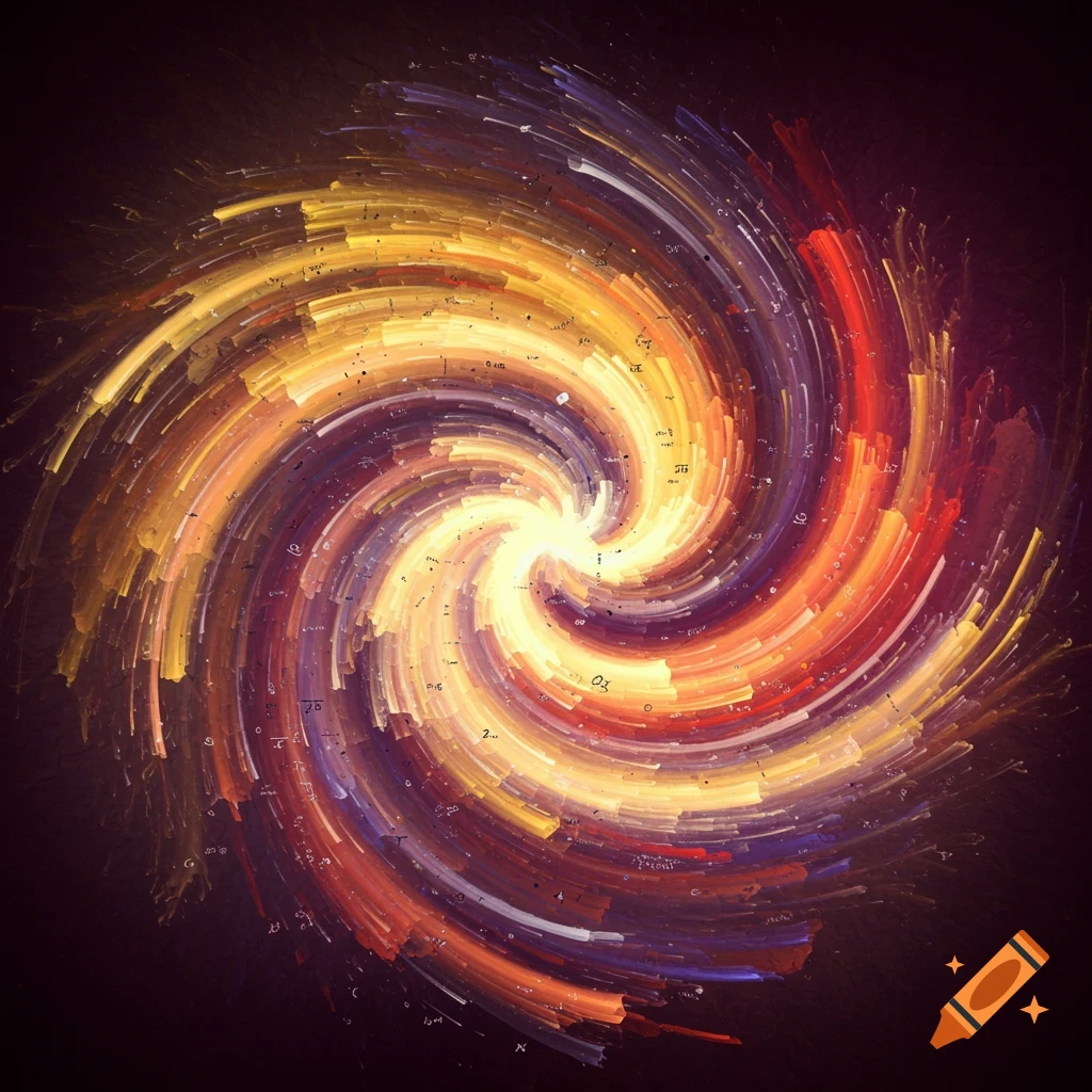 Vibrant abstract image of a swirling vortex with embedded symbols
