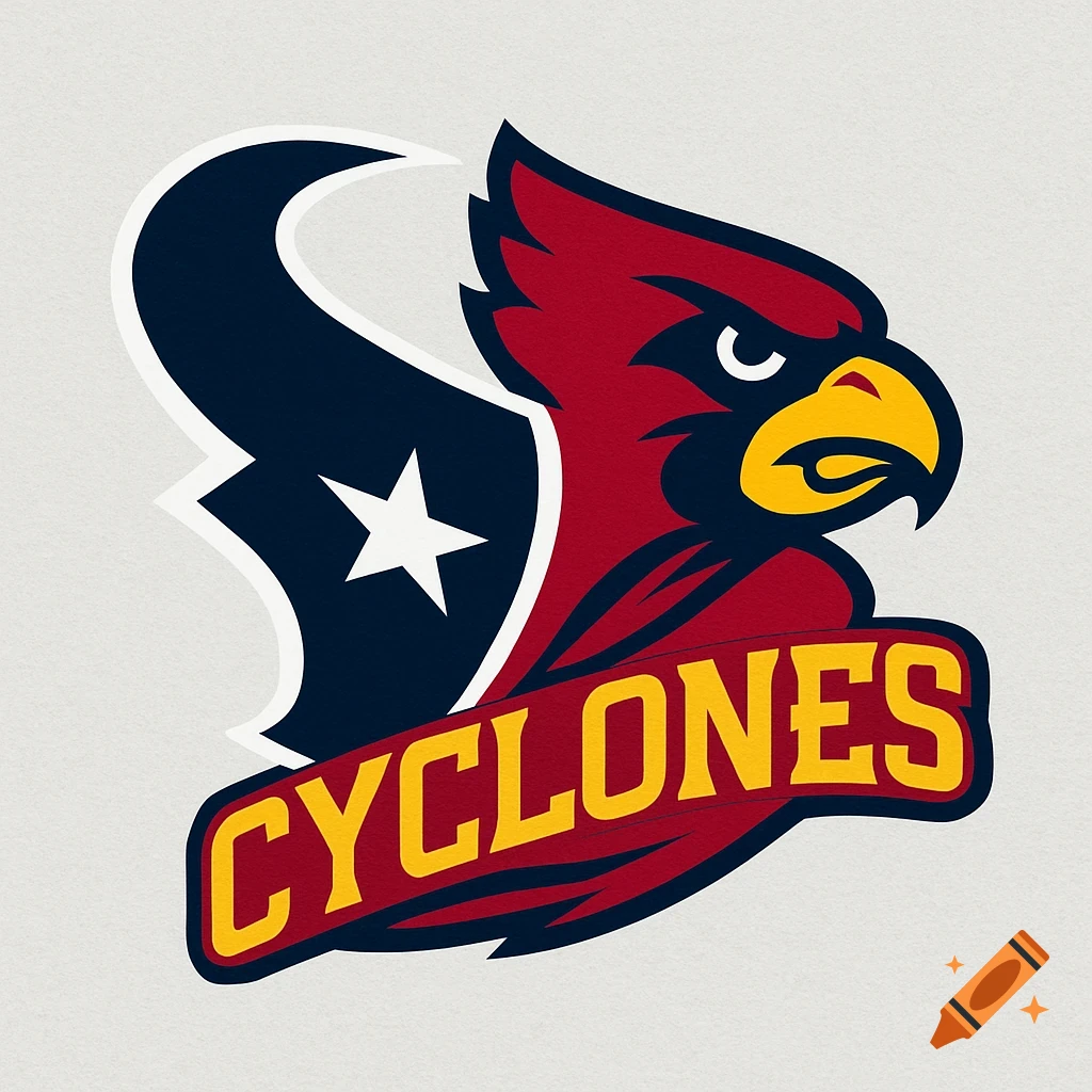 Logo combining a red bird head with a navy blue star and shield shape, and the word CYCLONES on a banner.