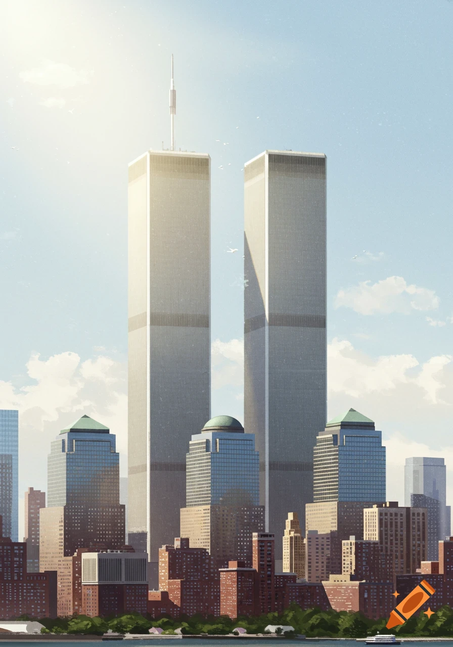 The Twin Towers stand tall amongst the New York City skyline.