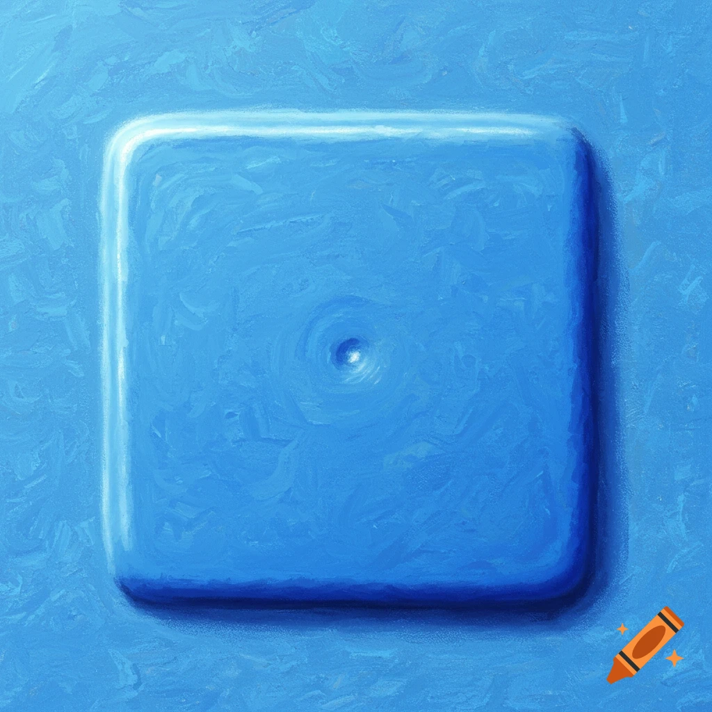 A blue square shape with rounded corners in a textured blue background.